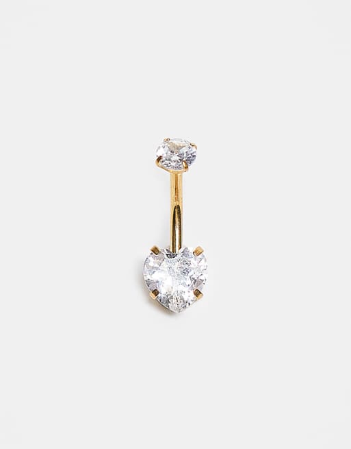 Kingsley Ryan gold plated gem set heart belly bar
