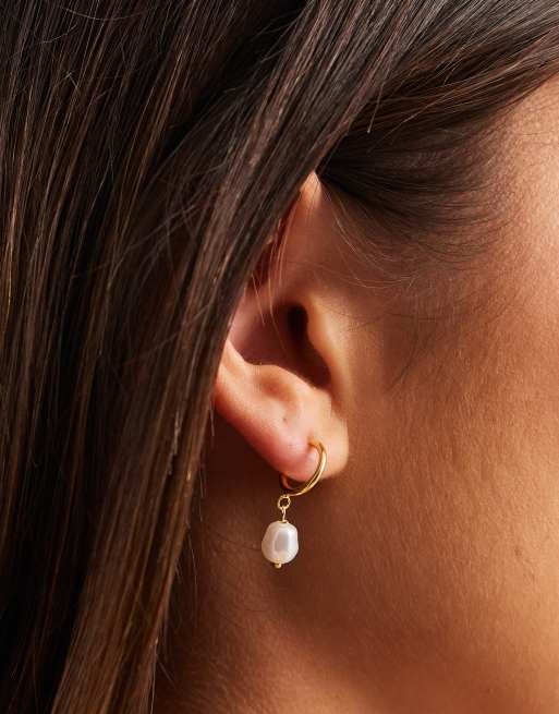 Kingsley Ryan Gold Plated Open Hoop With Pearl Charm