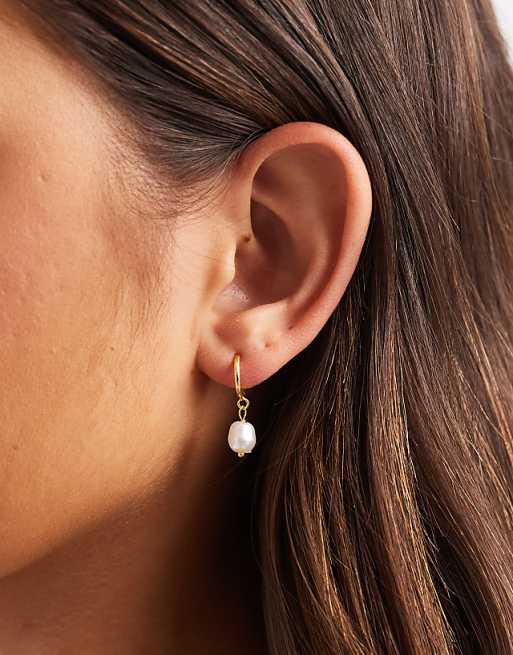 Kingsley Ryan gold plated open hoop with pearl charm