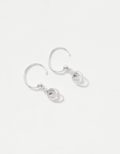 Kingsley Ryan Hoop Earrings With Round Crystal Drop In Sterling Silver