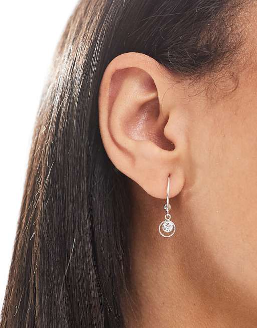 Kingsley Ryan hoop earrings with round crystal drop in sterling silver