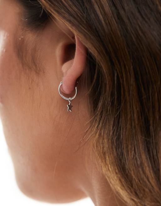 Kingsley Ryan Hoop Earrings With Star Charm In Sterling Silver