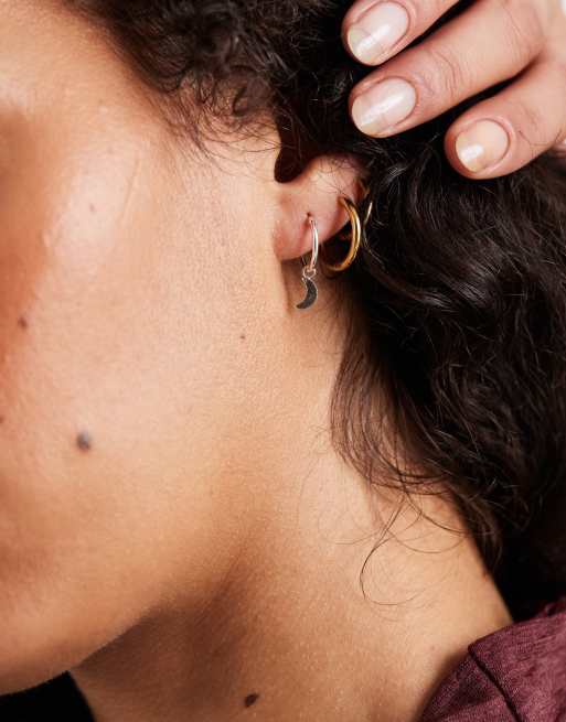 Kingsley Ryan Hoop Earrings With Star Charm In Sterling Silver