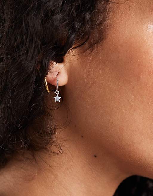 Kingsley Ryan hoop earrings with star charm in sterling silver