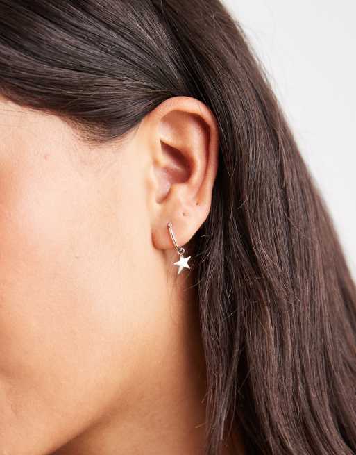 Kingsley Ryan Hoop Earrings With Star Charm In Sterling Silver