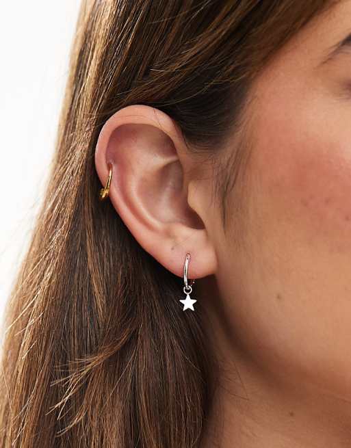 Kingsley Ryan hoop earrings with star charm in sterling silver