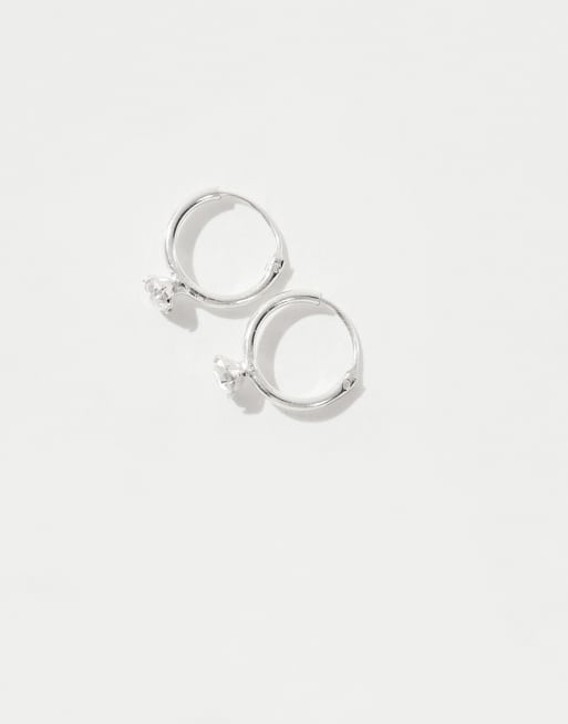 Kingsley Ryan Huggie Hoop Earrings With Crystal Detail In Sterling Silver