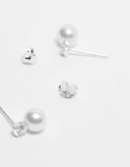 Kingsley Ryan Pearl And Gem Stud Earrings In Sterling Silver
