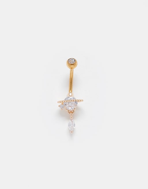 Kingsley Ryan planet charm belly bar in gold