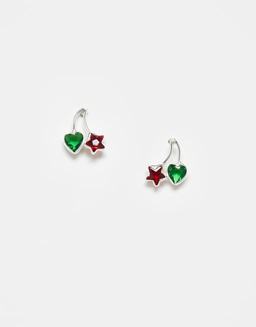 Kingsley Ryan red gem heart and star cherry stud earrings