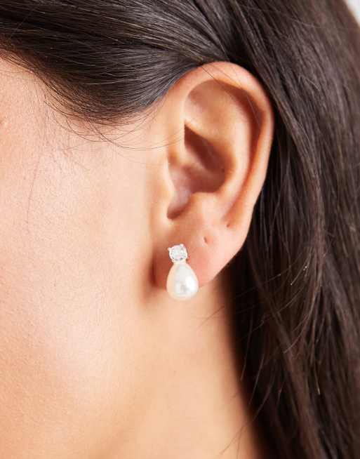 Kingsley Ryan Teardrop Pearl Stud Earrings In Sterling Silver
