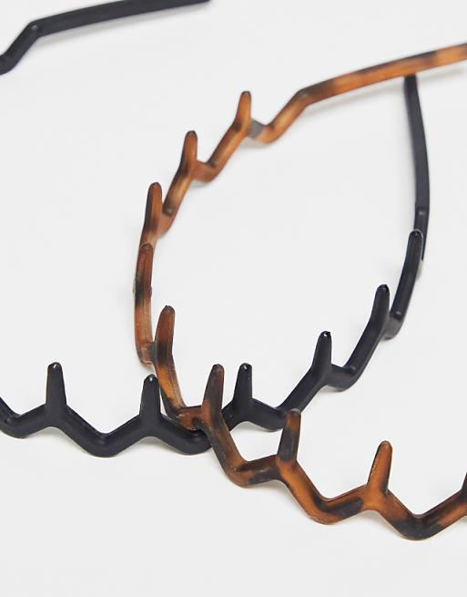 Kitsch Zig Zag Headband 2 Pack - Black & Tortoise