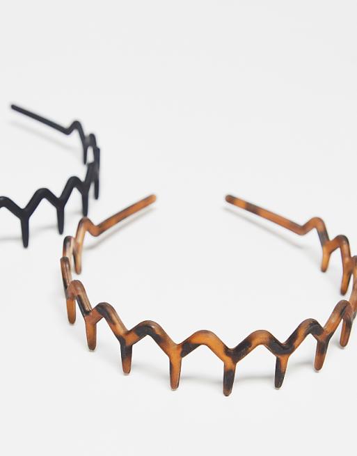 Kitsch Zig Zag Headband 2 Pack - Black & Tortoise