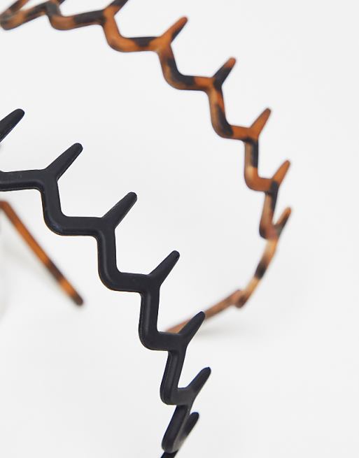 Kitsch Zig Zag Headband 2 Pack - Black & Tortoise