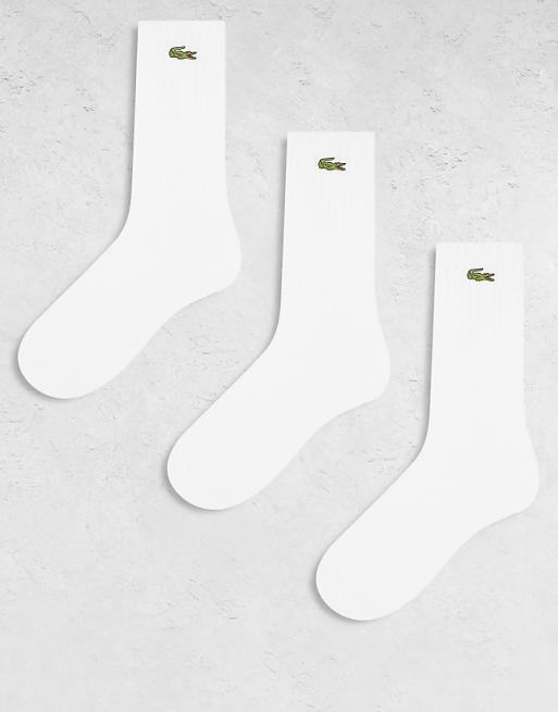 Lacoste 3 pack logo ankle socks in white