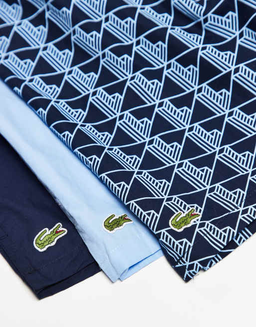 Lacoste 3 Pack Woven Boxer In Monogram / Blue