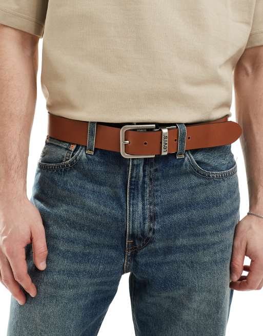 Levi's Reversible Leather Logo Buckle Belt In Black/tan