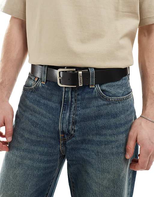 Levi's reversible leather logo buckle belt in black/tan