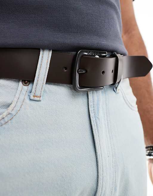 Levi's seine leather logo buckle belt in dark brown