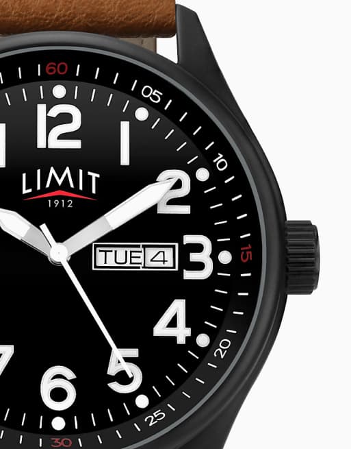 Limit 43mm Mens Round Black Analogue Watch In Brown