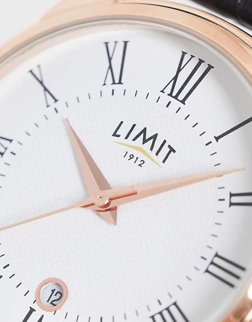 Limit Faux Leather Watch With White Dial In Black