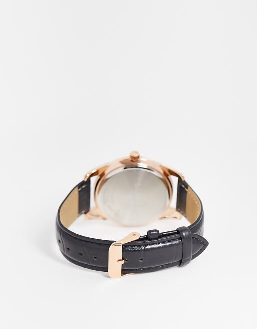 Limit Faux Leather Watch With White Dial In Black