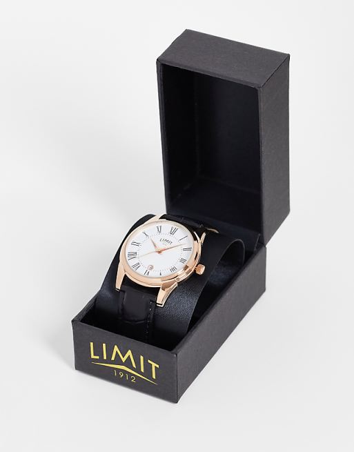 Limit Faux Leather Watch With White Dial In Black