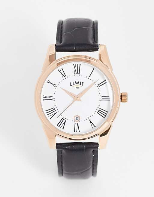Limit faux leather watch with white dial in black