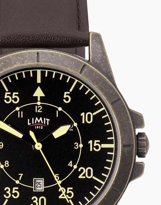 Limit Pilot 46mm Mens Round Black Analogue Watch In Black