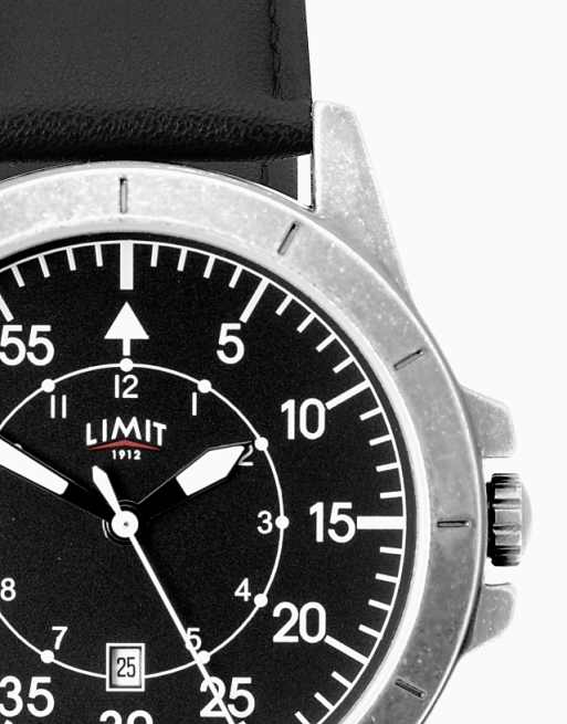 Limit Pilot 46mm Mens Round Black Analogue Watch In Black