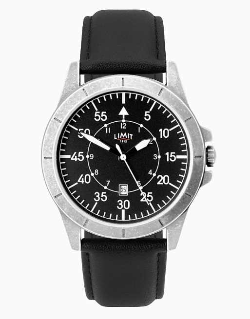Limit pilot 46mm mens round black analogue watch in black