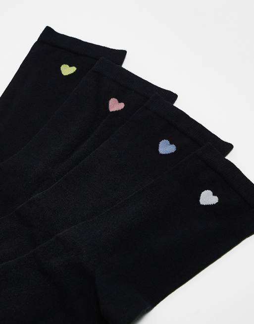 Lindex 4 Pack Rib Heart Detail Sock In Black