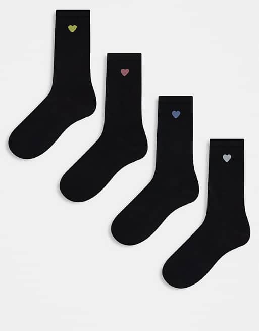 Lindex 4 pack rib heart detail sock in black