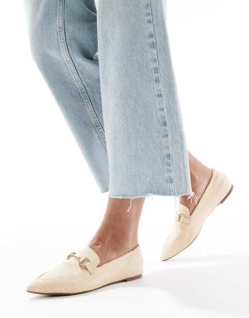 London Rebel buckle detail pointed toe loafer in raffia natural