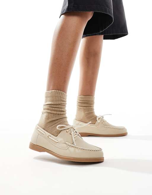 London Rebel Lace Up Boat Shoes In Taupe
