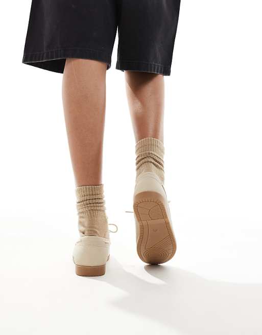 London Rebel Lace Up Boat Shoes In Taupe