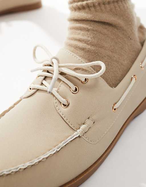 London Rebel Lace Up Boat Shoes In Taupe