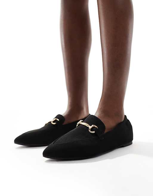 London Rebel Wide Fit buckle detail pointed toe loafer in black