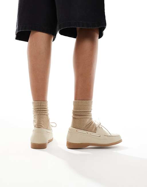 London Rebel Wide Fit Lace Up Boat Shoes In Taupe