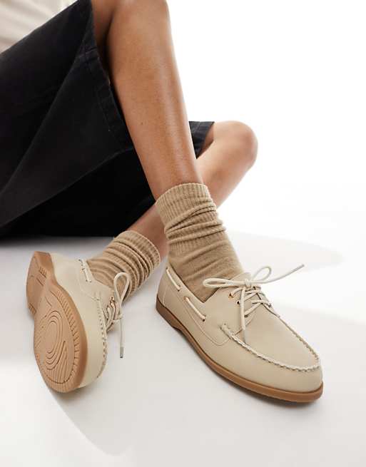 London Rebel Wide Fit Lace Up Boat Shoes In Taupe