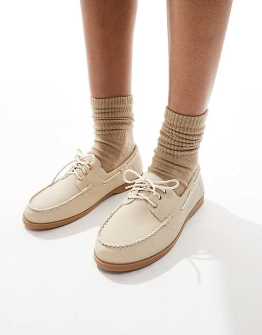 London Rebel Wide Fit lace up boat shoes in taupe