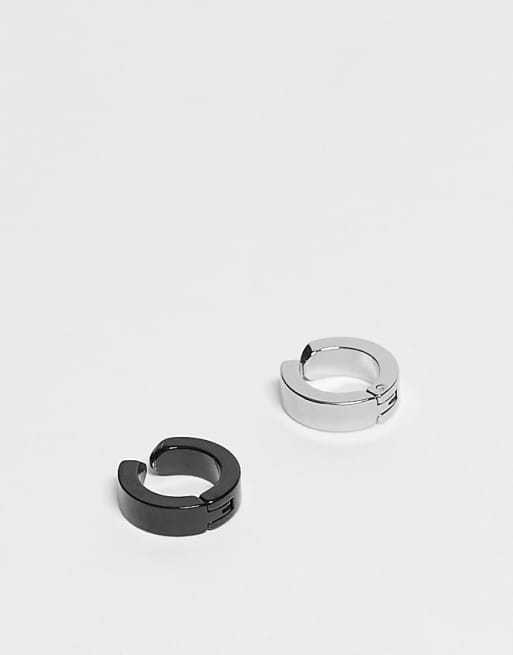 Lost Souls 13mm pack of 2 huggie earring in mix metal in stainless steel