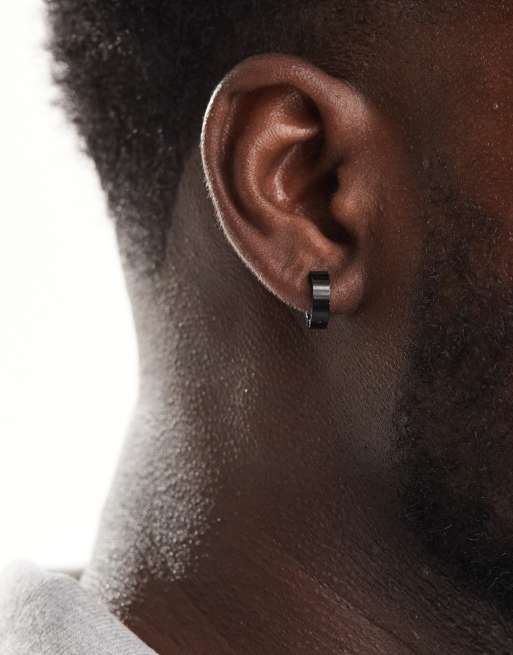 Lost Souls 14mm Black Huggie Earrings In Stainless Steel