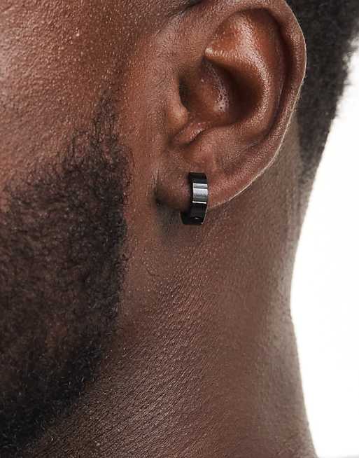 Lost Souls 14mm black huggie earrings in stainless steel