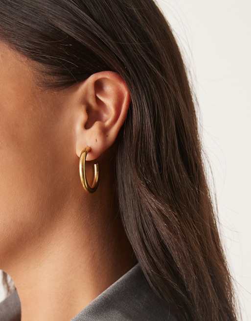 Lost Souls 28mm Tube Hoop Earrings In 18ct Gold Plated Stainless Steel