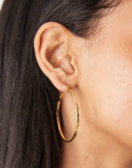 Lost Souls Big Hoop Textured Earrings In 18ct Gold Plated Stainless Steel