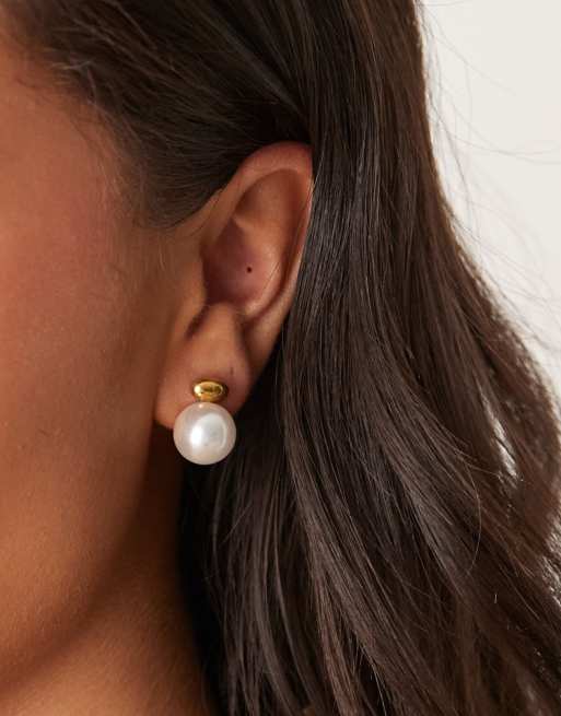 Lost Souls Bubble Pearl Stud Earrings In 18ct Gold Plated Stainless Steel