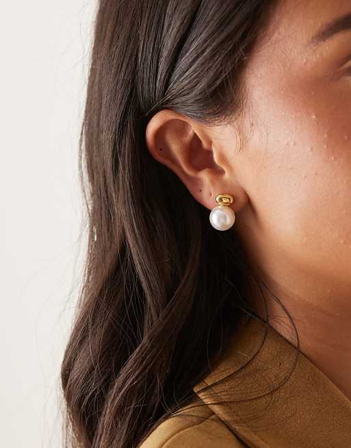 Lost Souls bubble pearl stud earrings in 18ct gold plated stainless steel