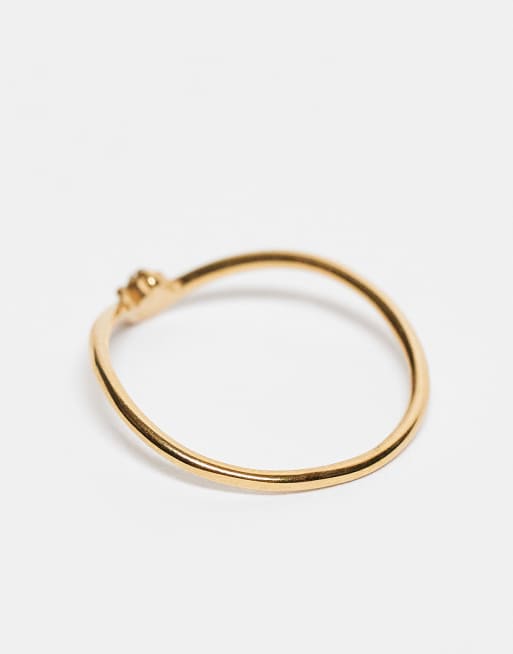 Lost Souls Chevron Band Ring With Crystal Detail In 18ct Gold Plated Stainless Steel