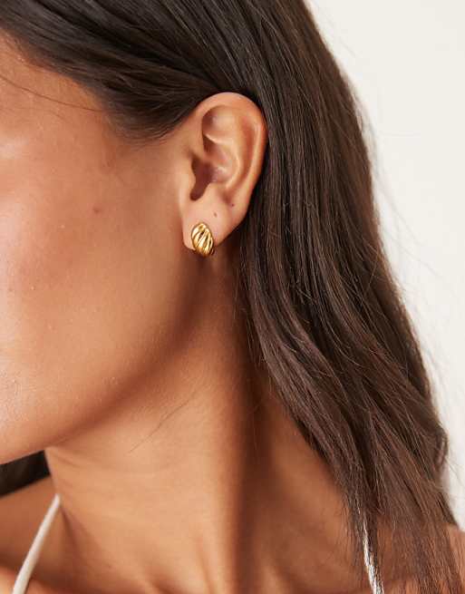 Lost Souls croissant domed huggie hoop earrings in 18ct gold plated stainless steel